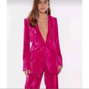 Nasty Gal Hot Pink Crushed Velvet Blazer Size 10 | Statement Party Jacket